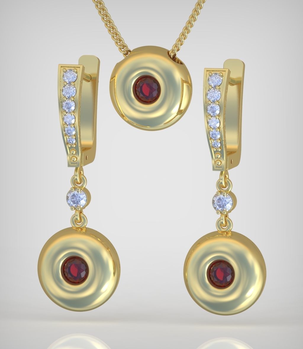 Earring and Pendant Set 3D printable model 0130 3D Model Collection_8