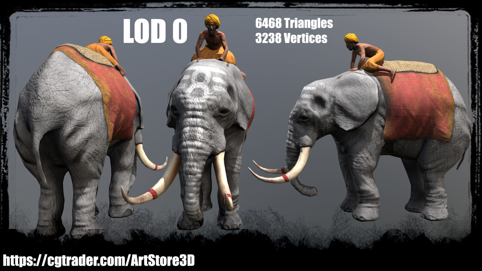Warrior Elephant Rider - India Low-poly 3D model_7