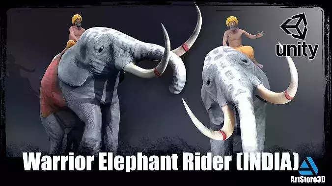 Warrior Elephant Rider - India Low-poly 3D model