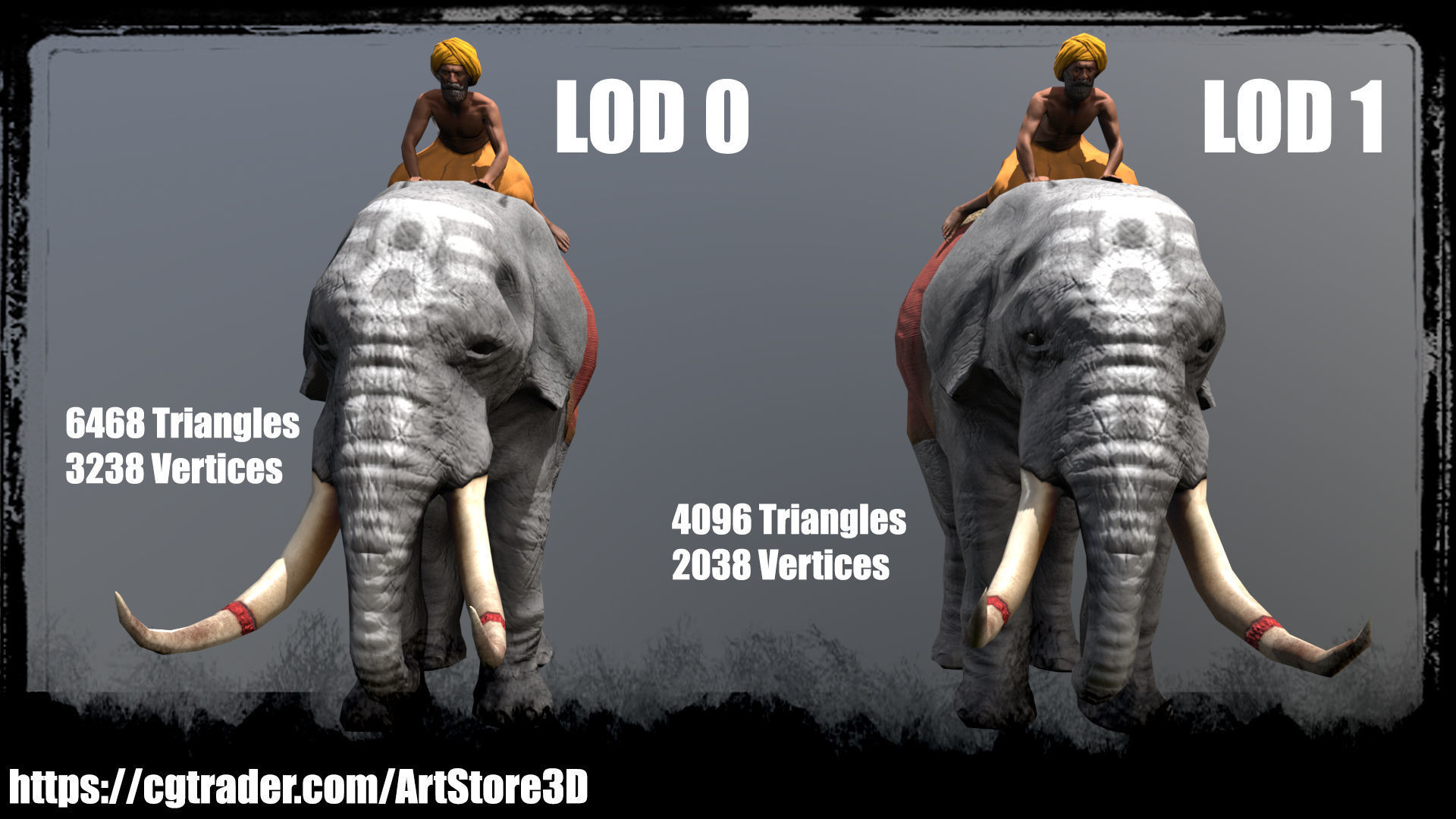 Warrior Elephant Rider - India Low-poly 3D model_3