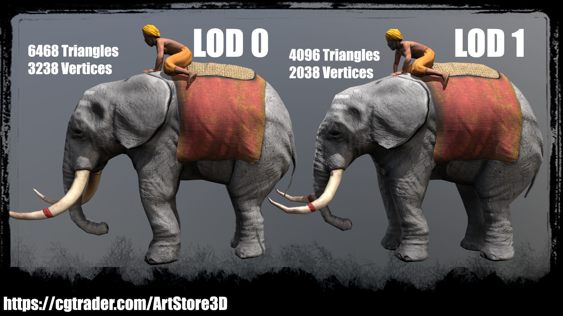 Warrior Elephant Rider - India Low-poly 3D model_5