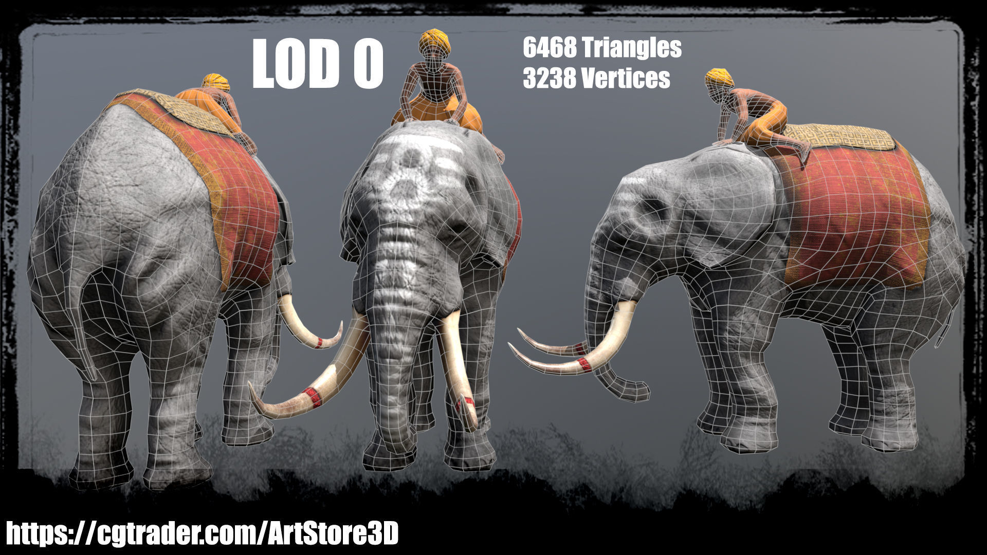 Warrior Elephant Rider - India Low-poly 3D model_6