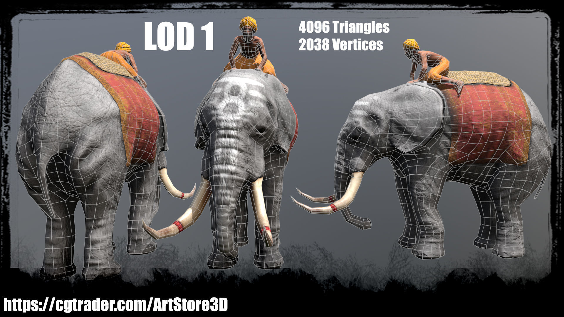 Warrior Elephant Rider - India Low-poly 3D model_8