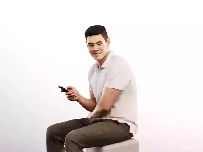 Karl 12691 - Sitting Asian Man With Phone