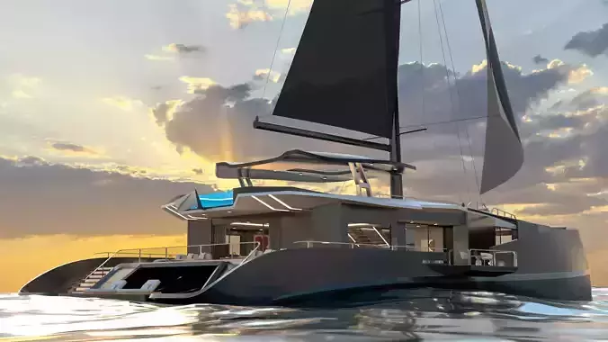 VR Luxury Catamaran Yacht  Metaverse  Baked Low-poly 3D model