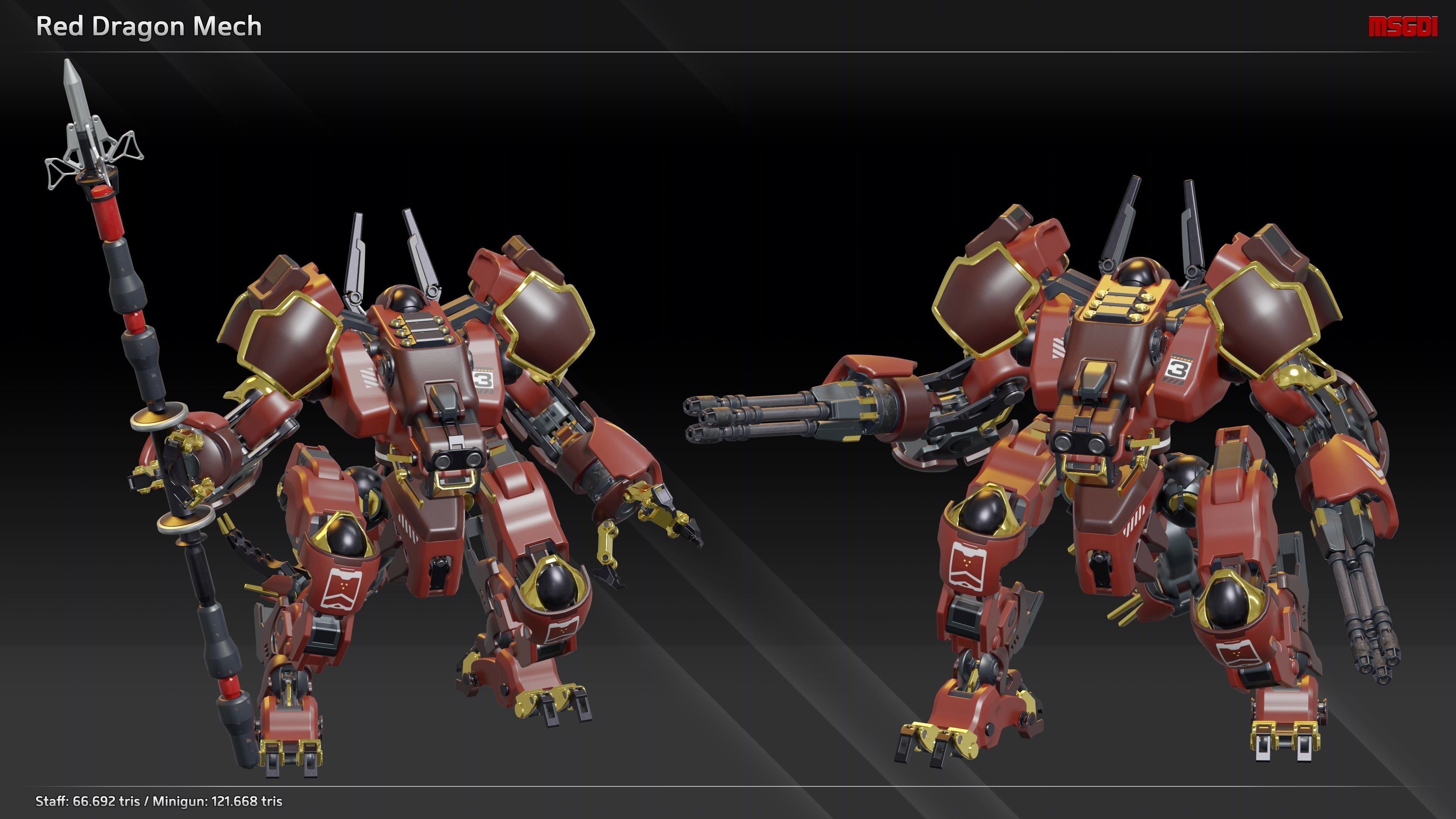 Red Dragon Mech 3D model_3