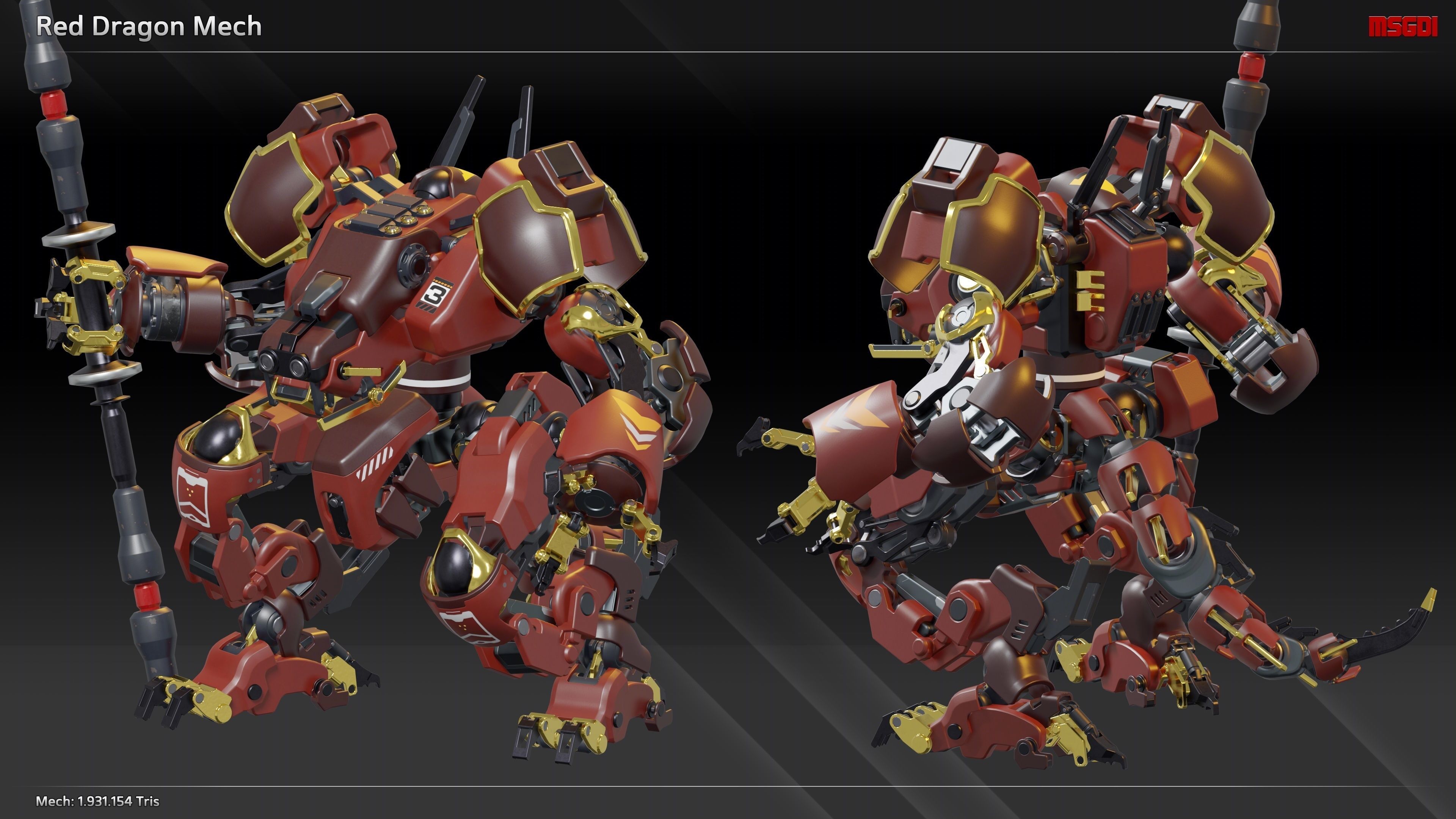 Red Dragon Mech 3D model_1