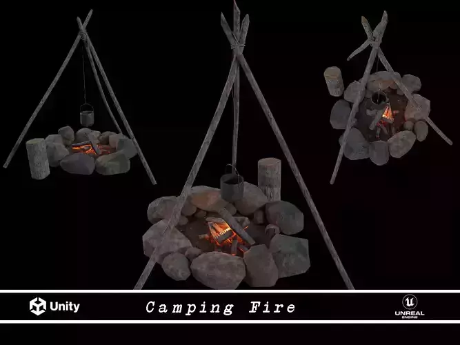 Wild Rustic Camping Fire - Game Ready - Low Poly