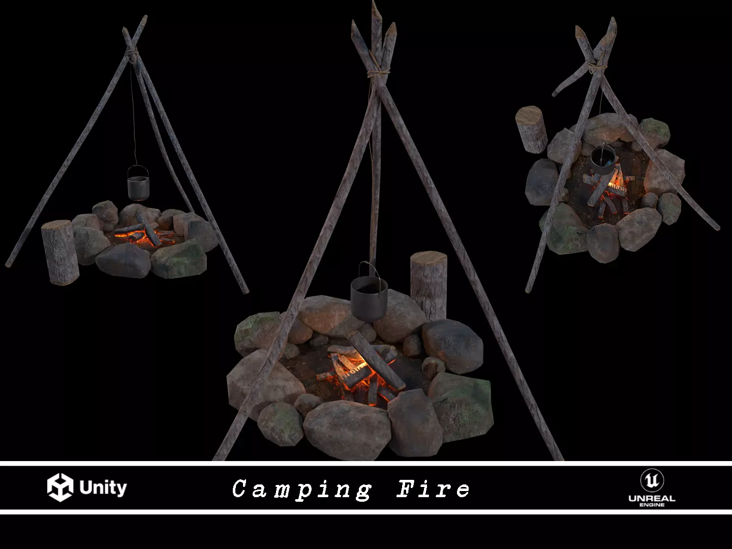 Wild Rustic Camping Fire - Game Ready - Low Poly Low-poly 3D model_0
