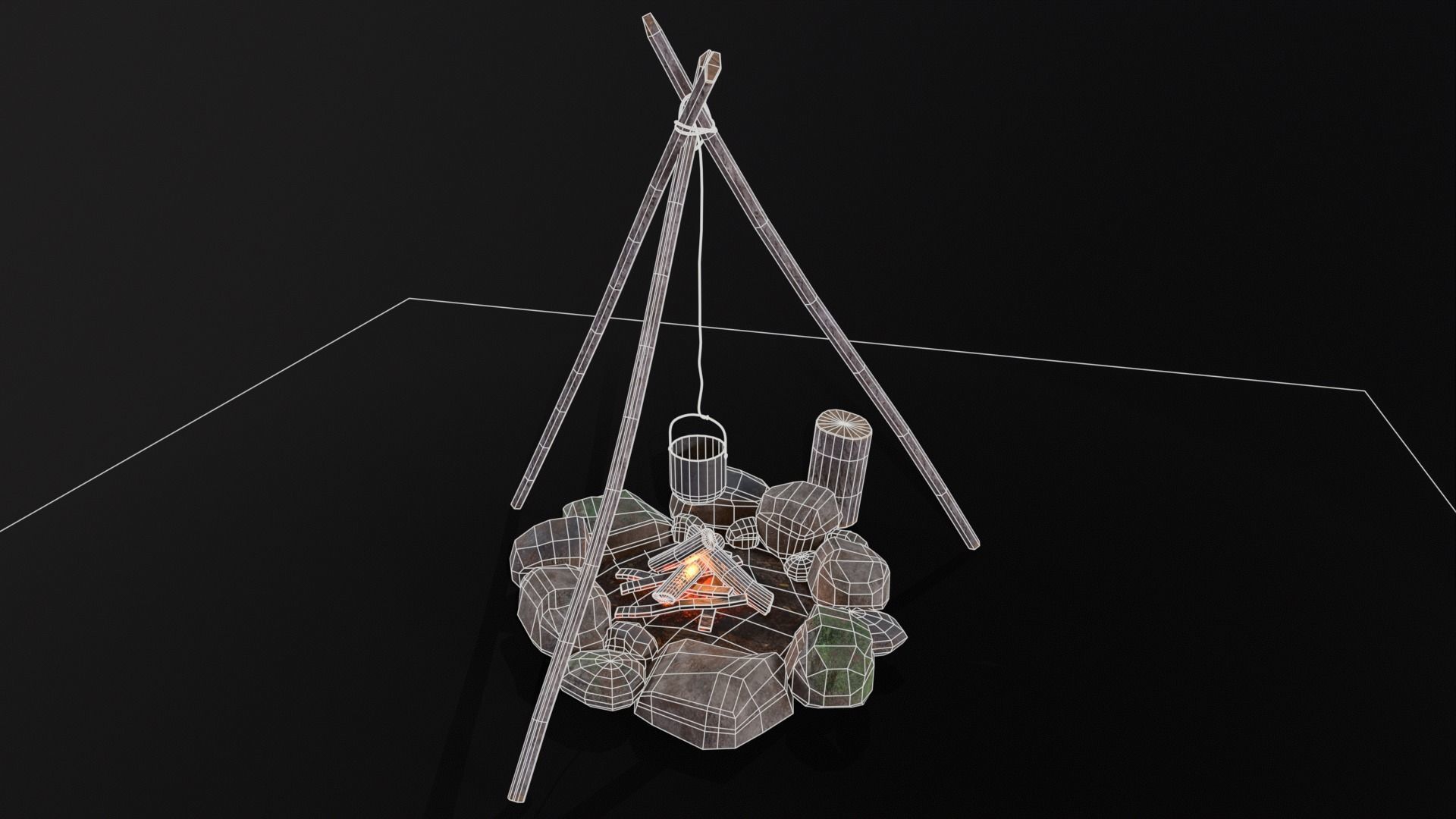 Wild Rustic Camping Fire - Game Ready - Low Poly Low-poly 3D model_10
