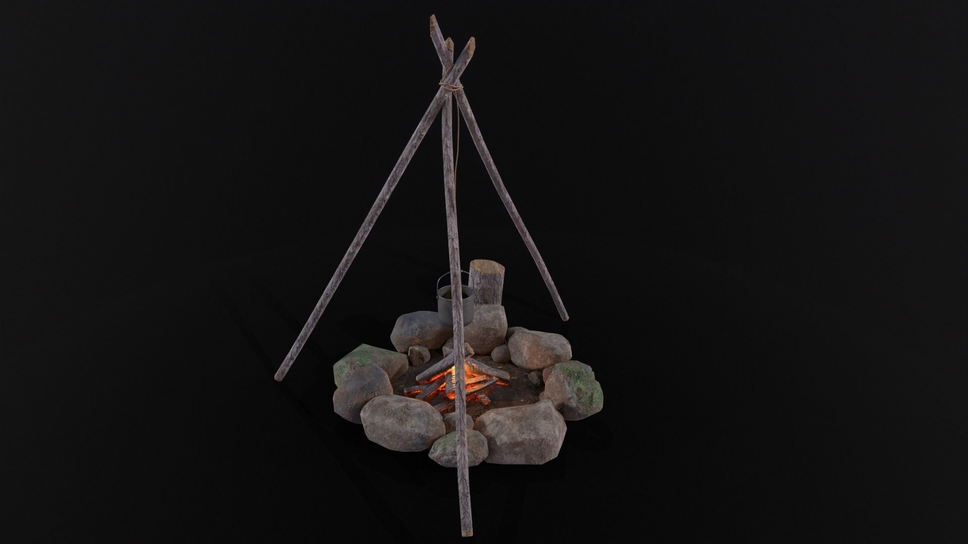 Wild Rustic Camping Fire - Game Ready - Low Poly Low-poly 3D model_7