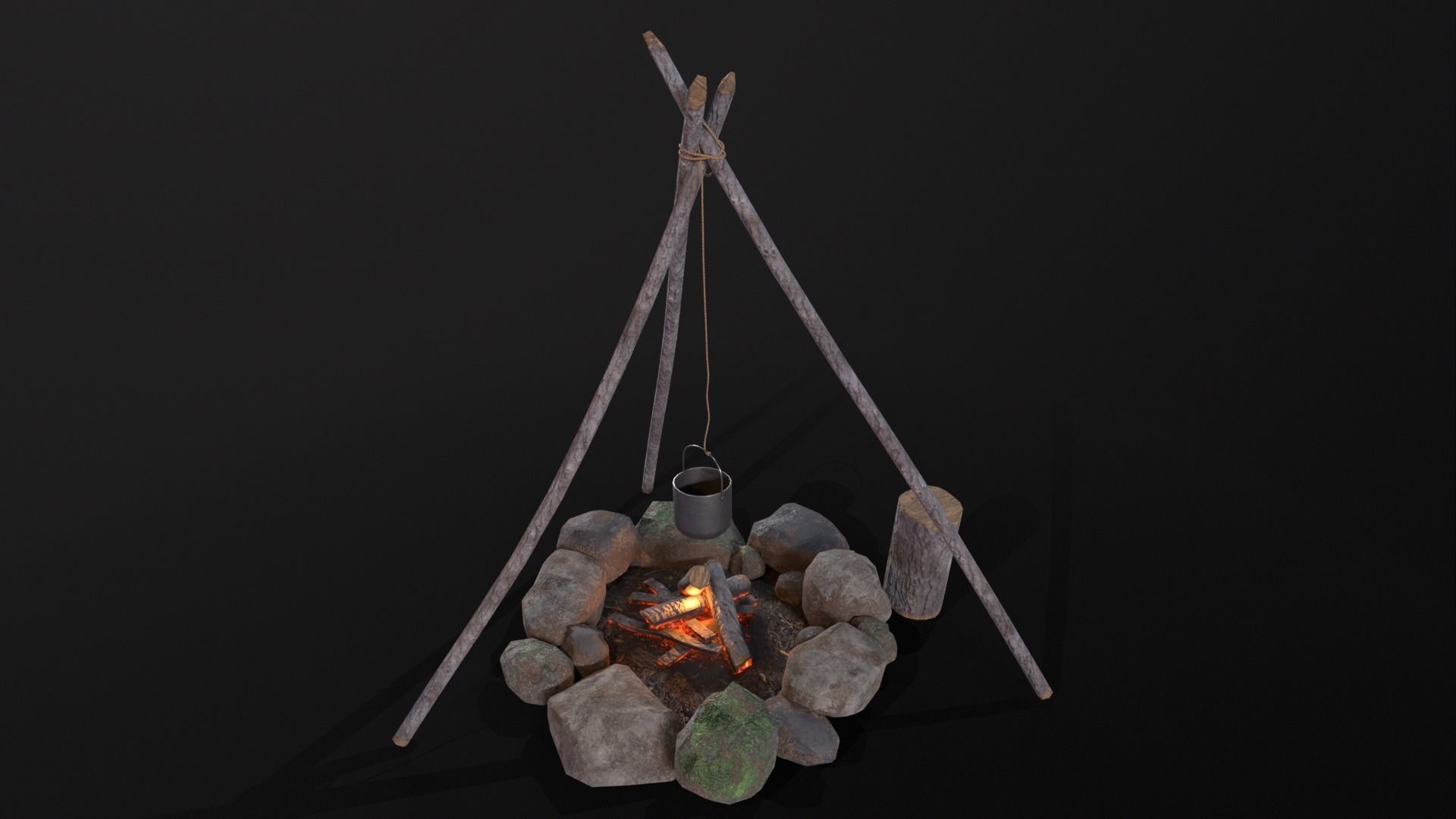 Wild Rustic Camping Fire - Game Ready - Low Poly Low-poly 3D model_13