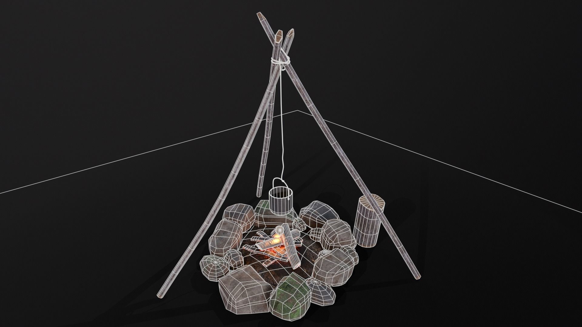 Wild Rustic Camping Fire - Game Ready - Low Poly Low-poly 3D model_14