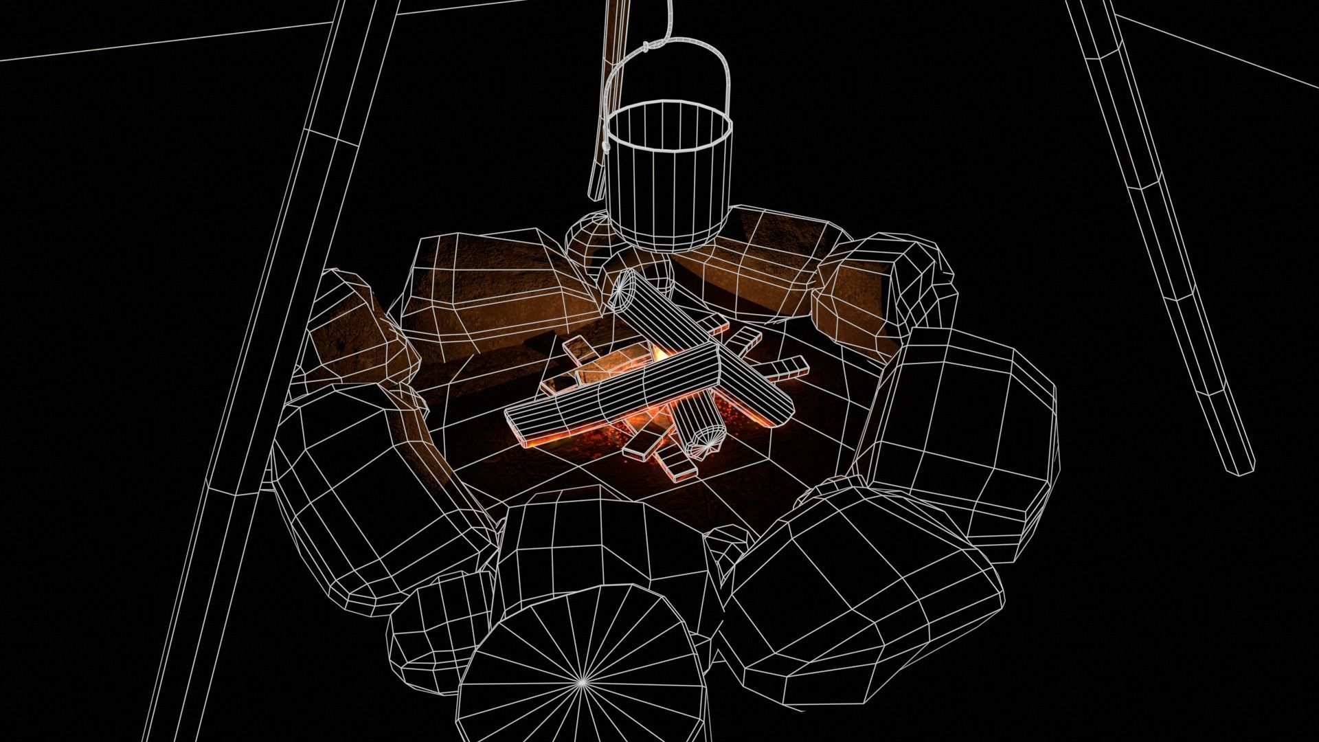 Wild Rustic Camping Fire - Game Ready - Low Poly Low-poly 3D model_26