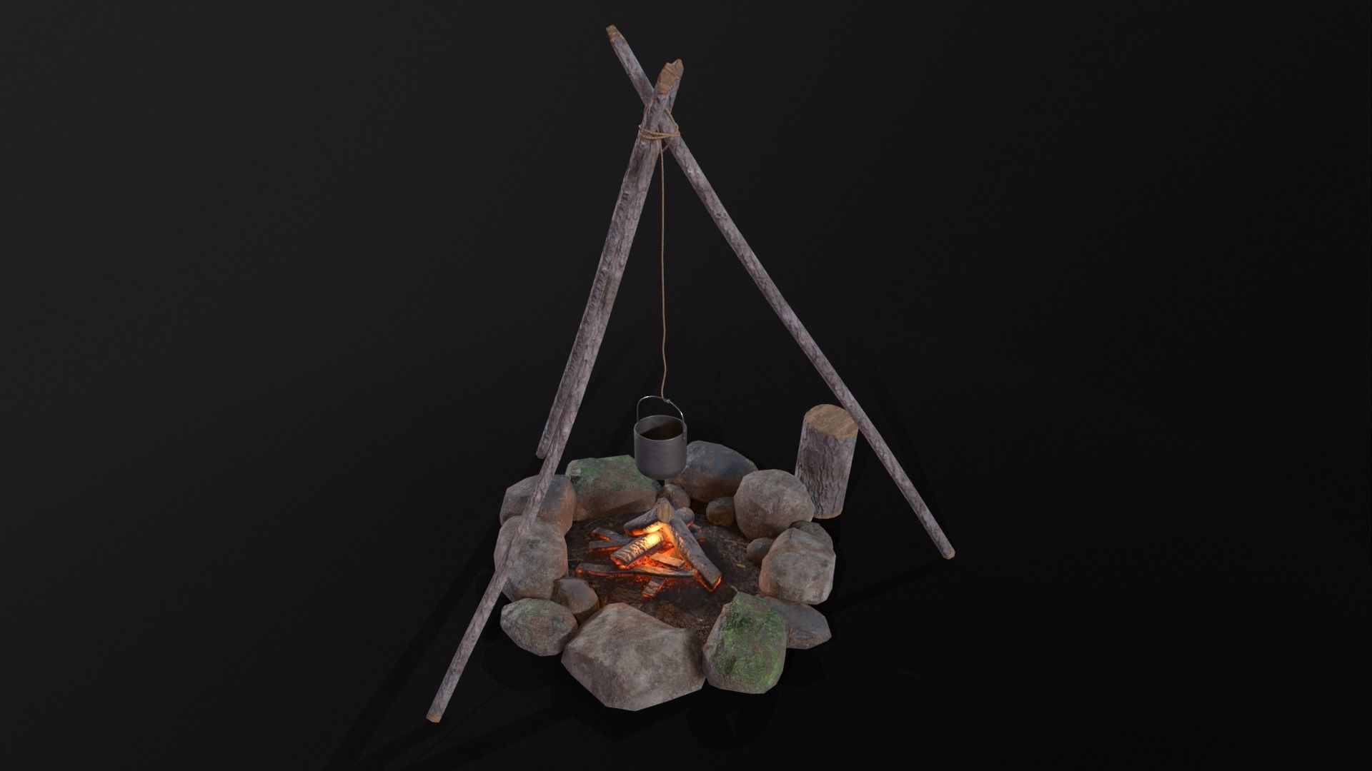 Wild Rustic Camping Fire - Game Ready - Low Poly Low-poly 3D model_11