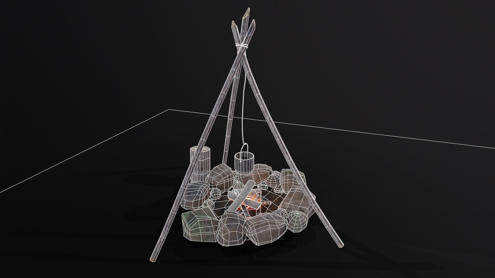 Wild Rustic Camping Fire - Game Ready - Low Poly Low-poly 3D model_4