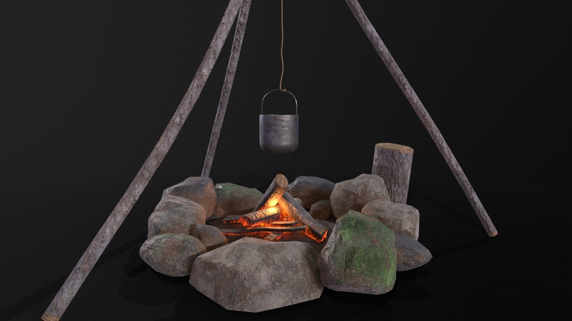 Wild Rustic Camping Fire - Game Ready - Low Poly Low-poly 3D model_17