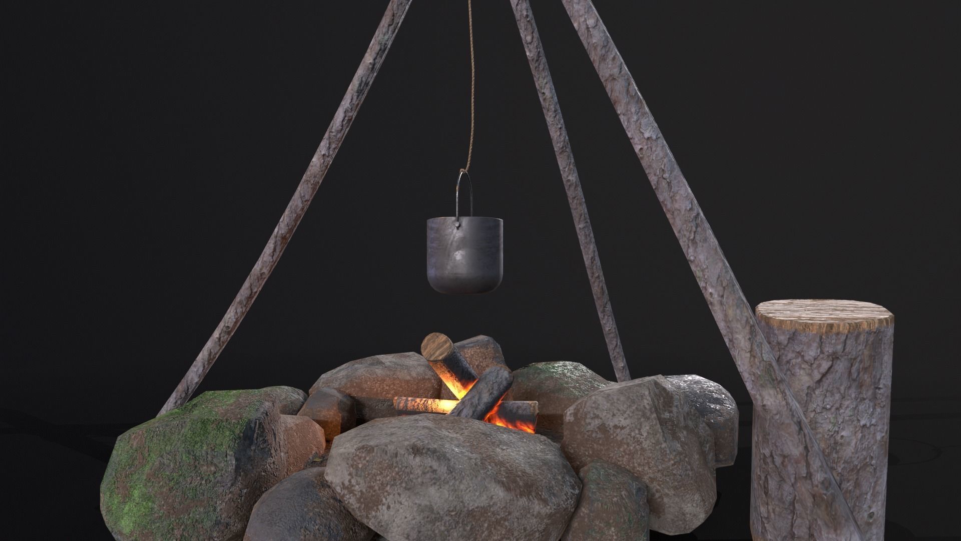 Wild Rustic Camping Fire - Game Ready - Low Poly Low-poly 3D model_19