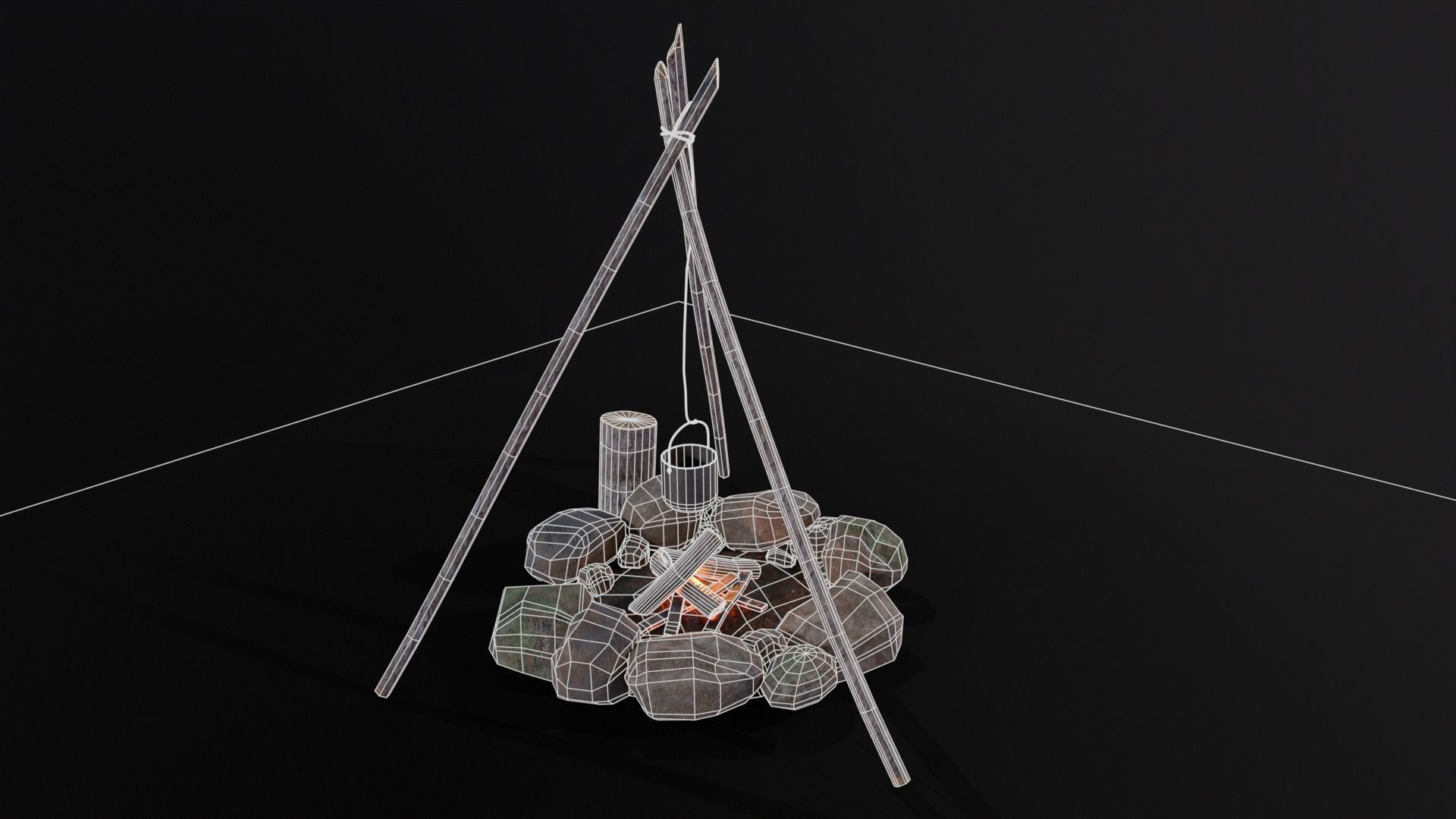 Wild Rustic Camping Fire - Game Ready - Low Poly Low-poly 3D model_6