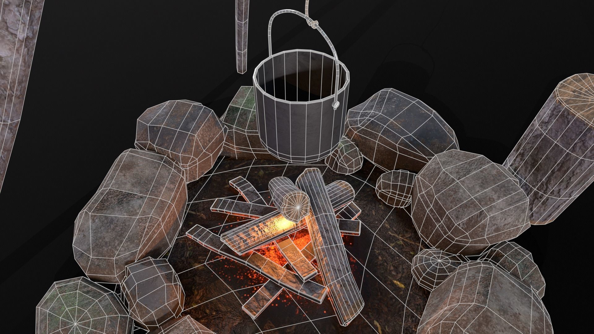 Wild Rustic Camping Fire - Game Ready - Low Poly Low-poly 3D model_22