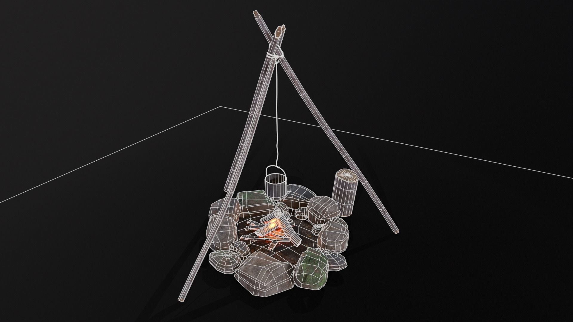 Wild Rustic Camping Fire - Game Ready - Low Poly Low-poly 3D model_12