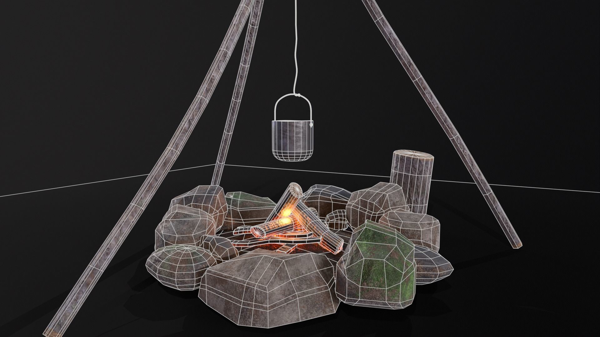 Wild Rustic Camping Fire - Game Ready - Low Poly Low-poly 3D model_18