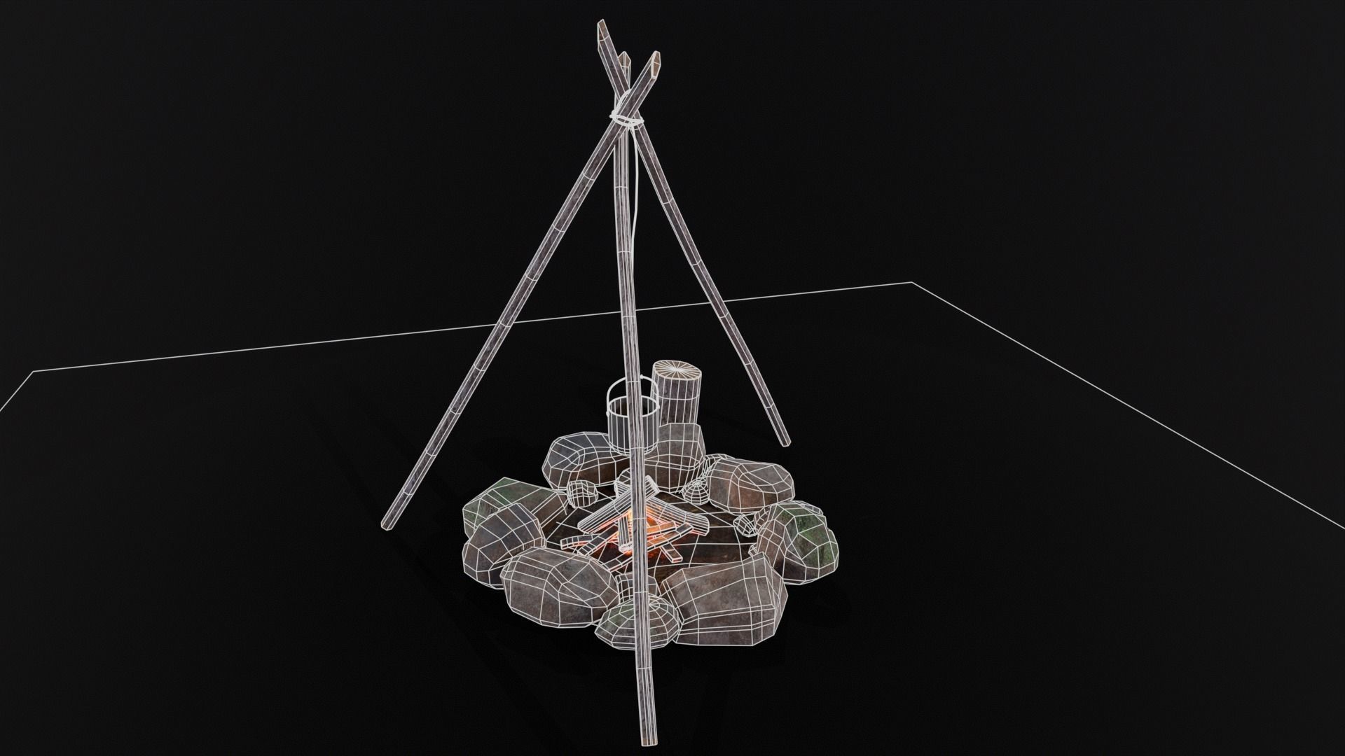 Wild Rustic Camping Fire - Game Ready - Low Poly Low-poly 3D model_8