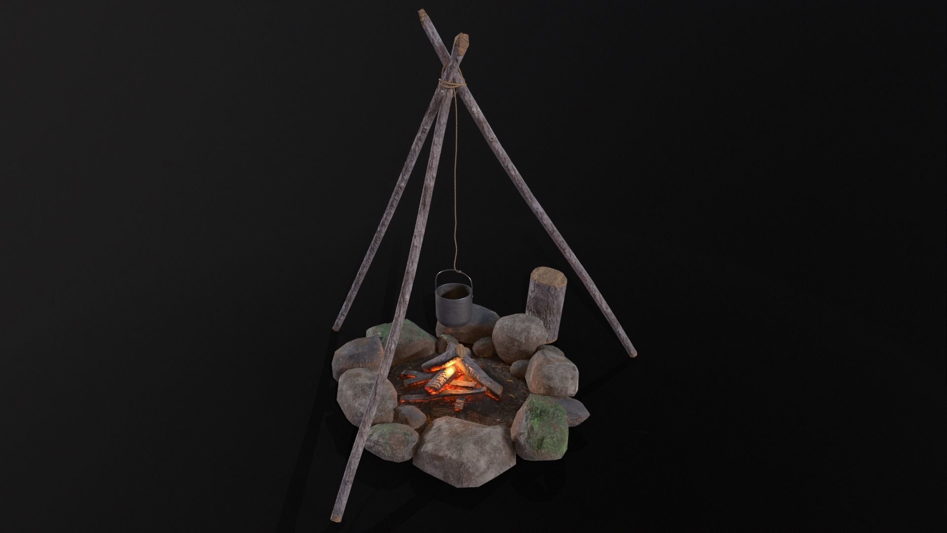 Wild Rustic Camping Fire - Game Ready - Low Poly Low-poly 3D model_9