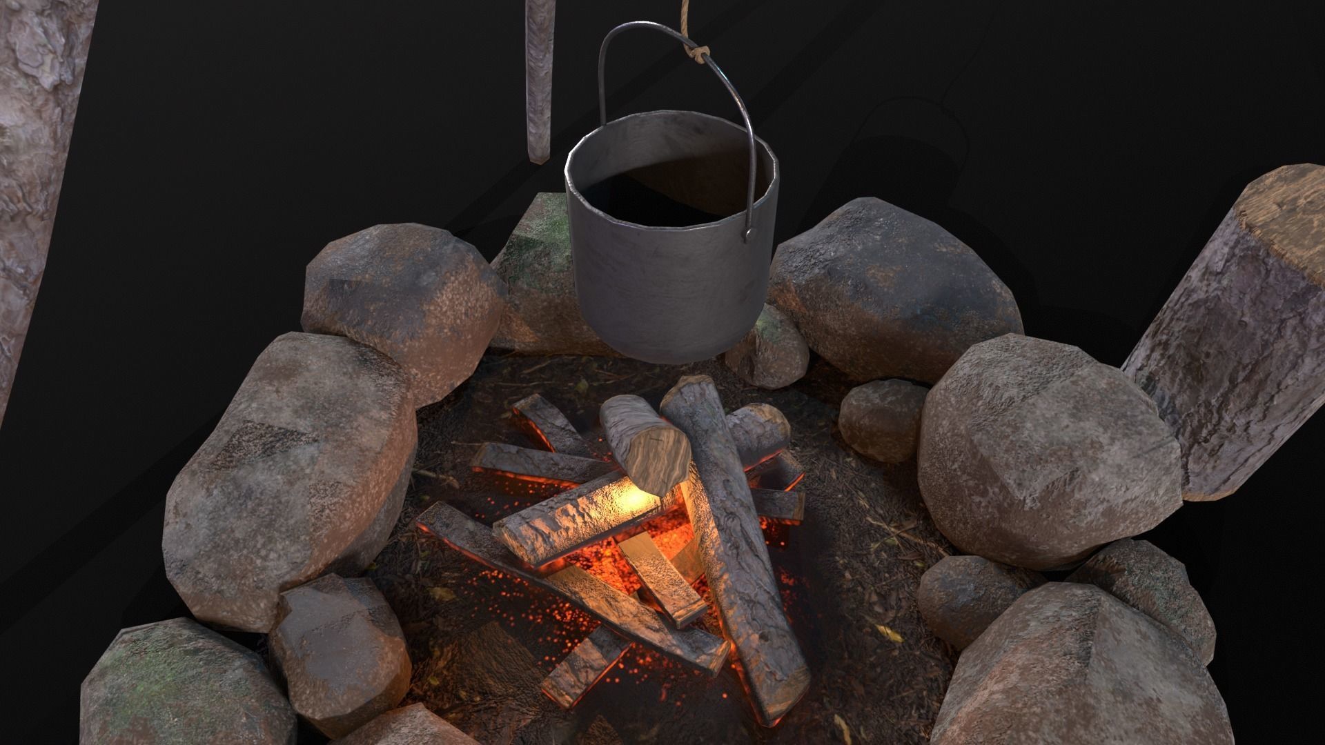 Wild Rustic Camping Fire - Game Ready - Low Poly Low-poly 3D model_21