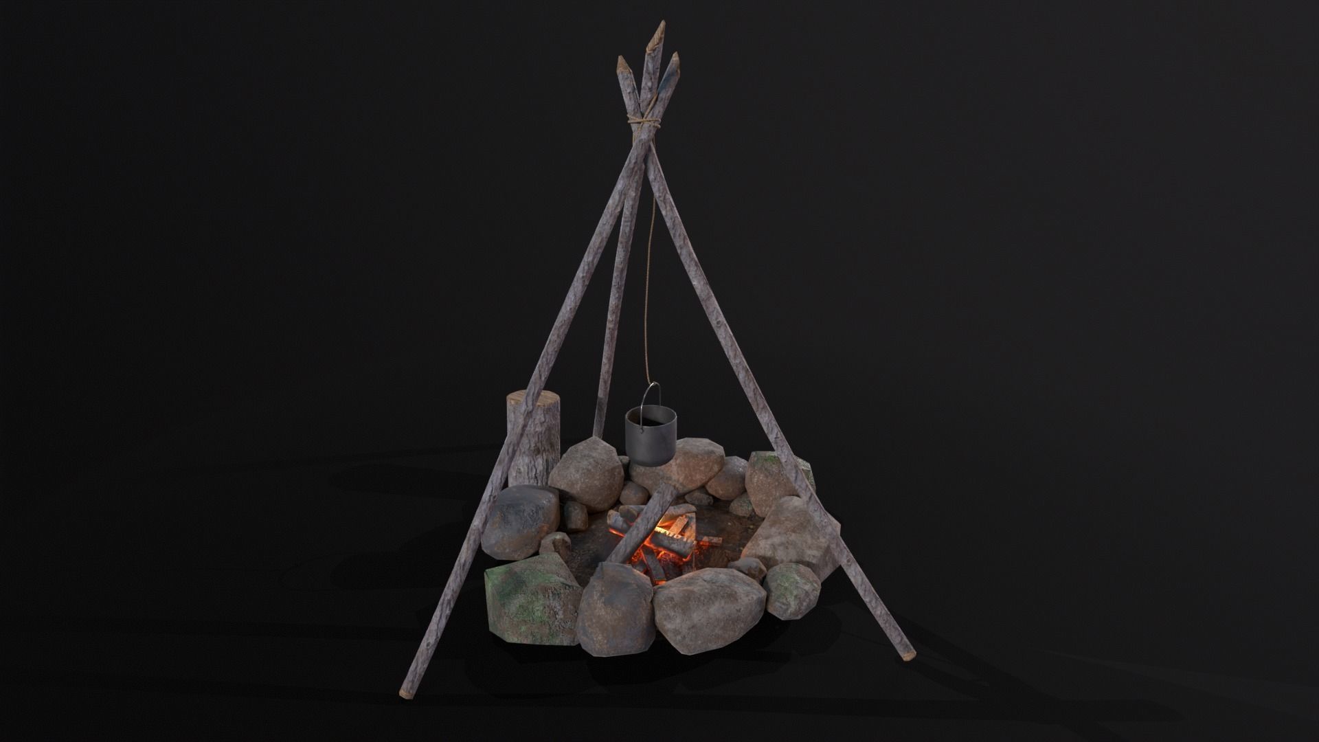 Wild Rustic Camping Fire - Game Ready - Low Poly Low-poly 3D model_3
