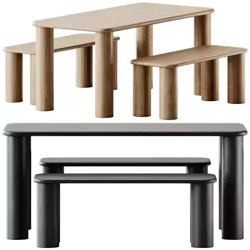 PAUSE Bench Medium and COMMUNE Small Rectangular table by Found 3D model