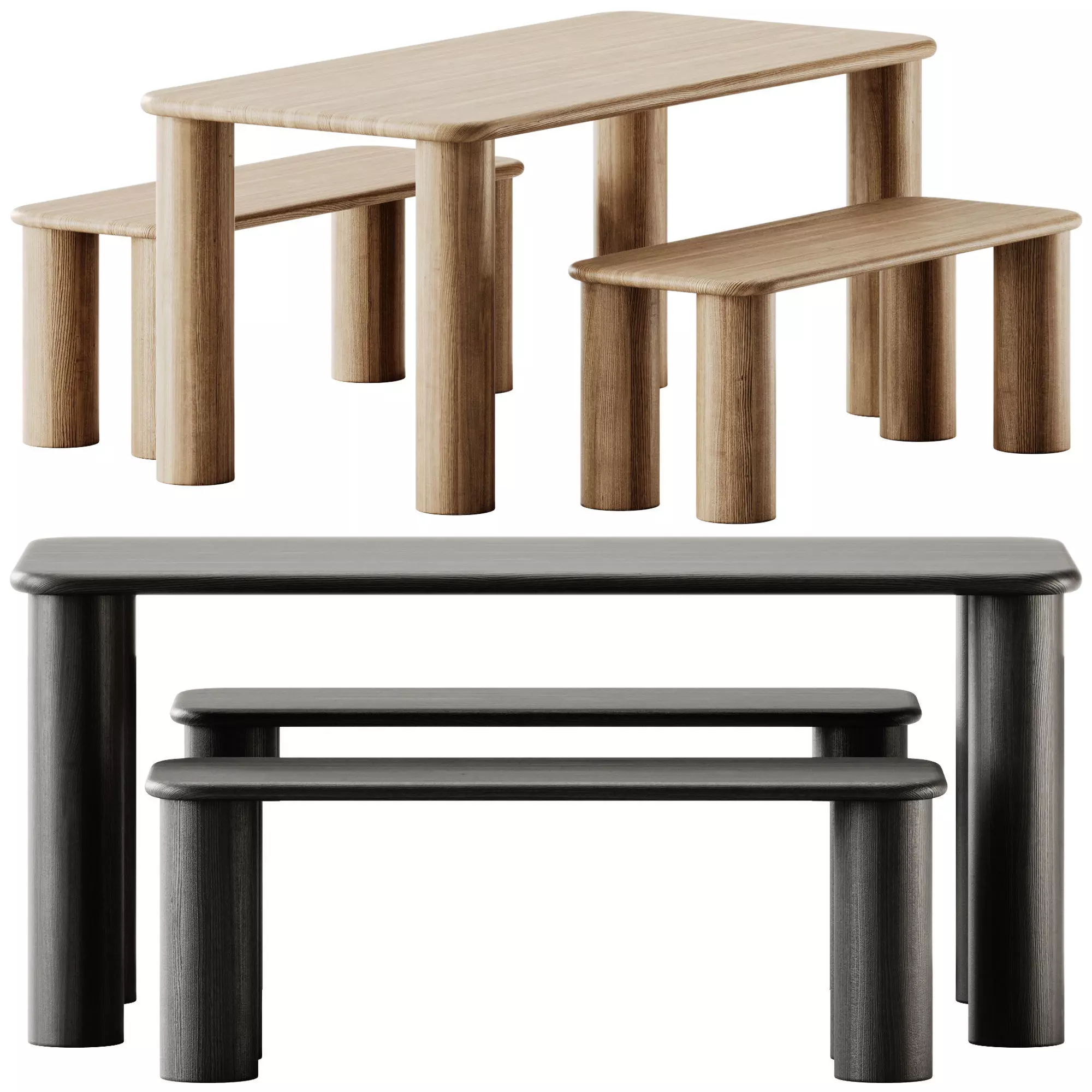 PAUSE Bench Medium and COMMUNE Small Rectangular table by Found 3D model_0