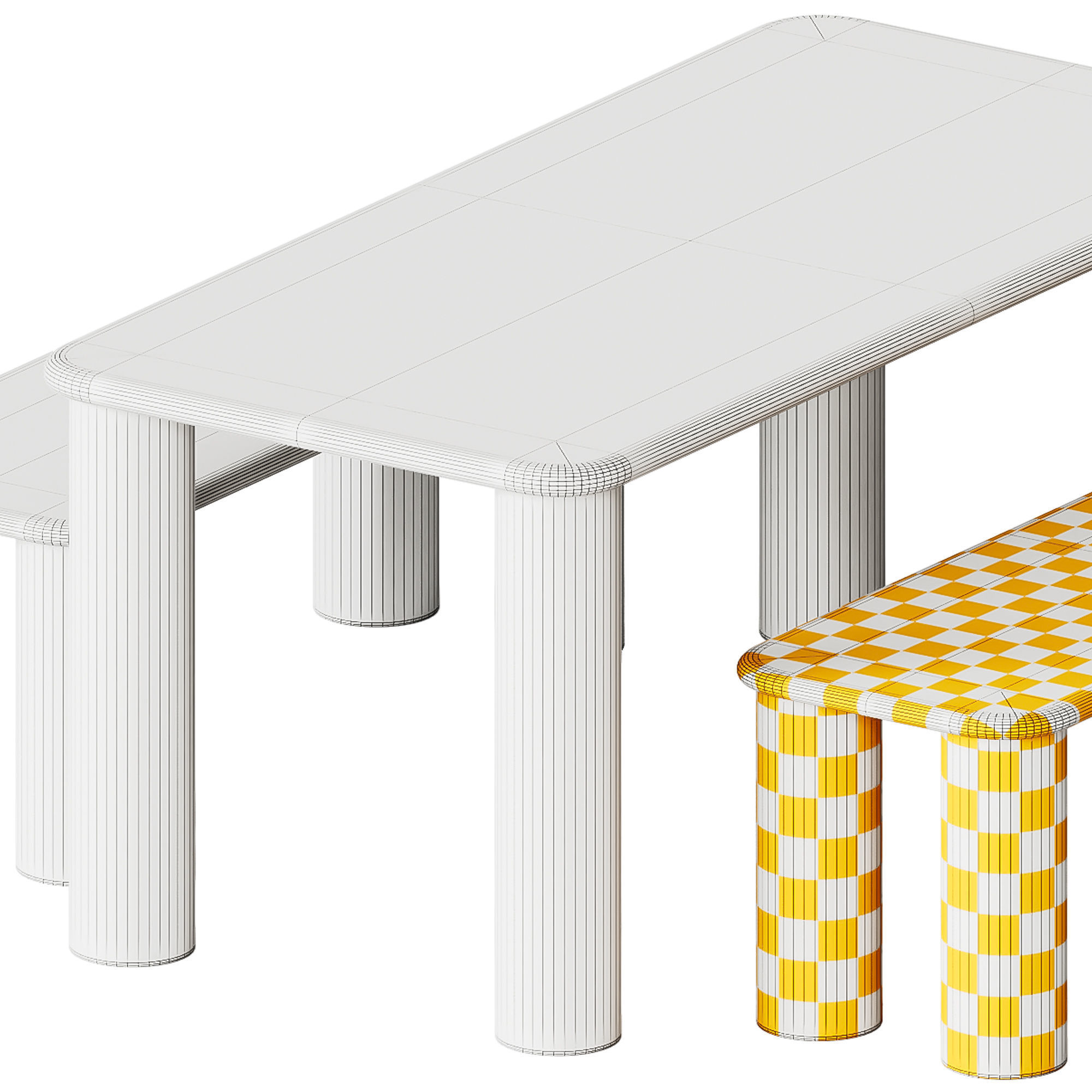 PAUSE Bench Medium and COMMUNE Small Rectangular table by Found 3D model_6