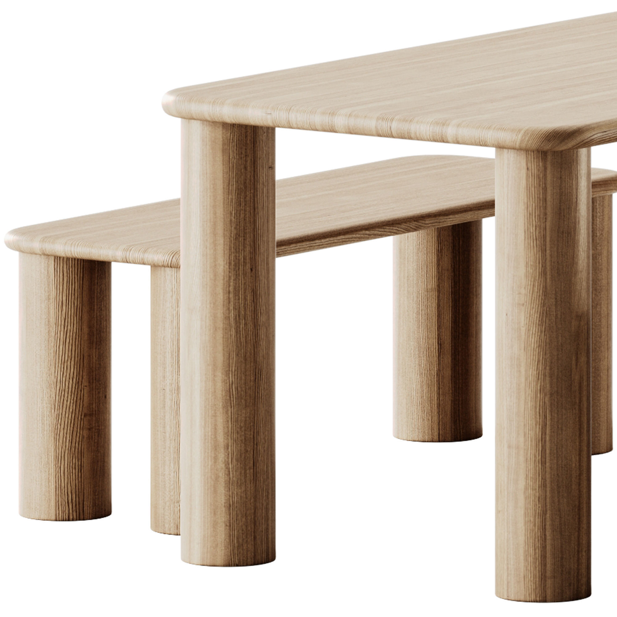 PAUSE Bench Medium and COMMUNE Small Rectangular table by Found 3D model_1
