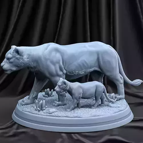 lioness and cub 3D print model
