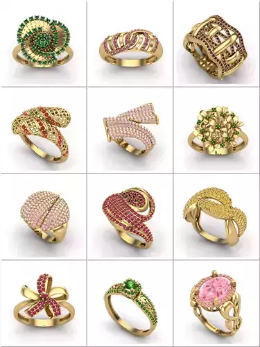 107 Files - Womens Rings With Stone Ring Ready STL 3DM Models 3D Model Collection