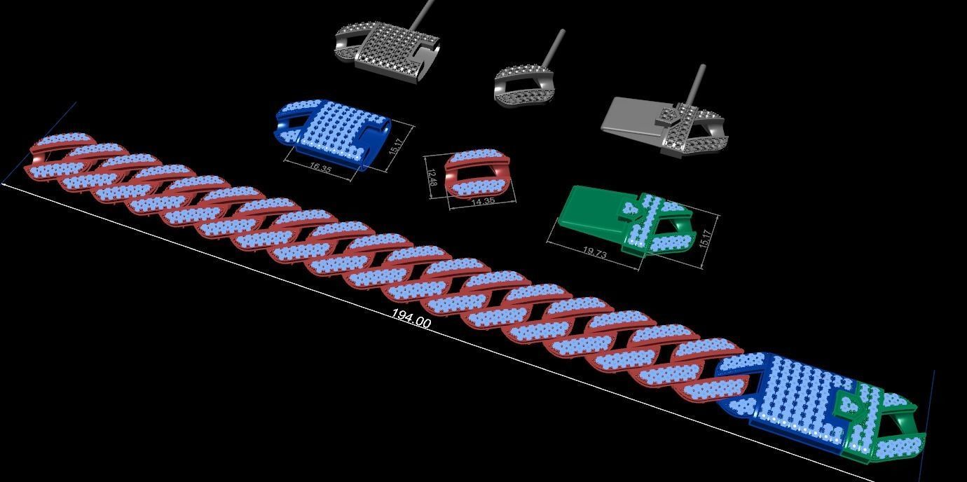 CUBAN LINK CHAIN FOR BRACELETS OR NECKLACE - 194mm 3D print model_1