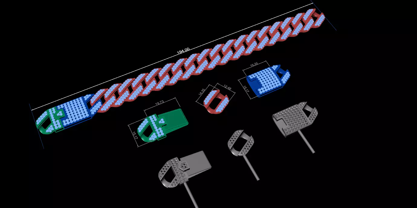 CUBAN LINK CHAIN FOR BRACELETS OR NECKLACE - 194mm 3D print model_0