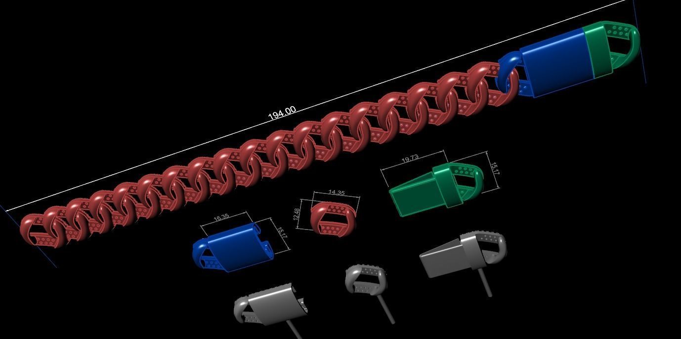 CUBAN LINK CHAIN FOR BRACELETS OR NECKLACE - 194mm 3D print model_2