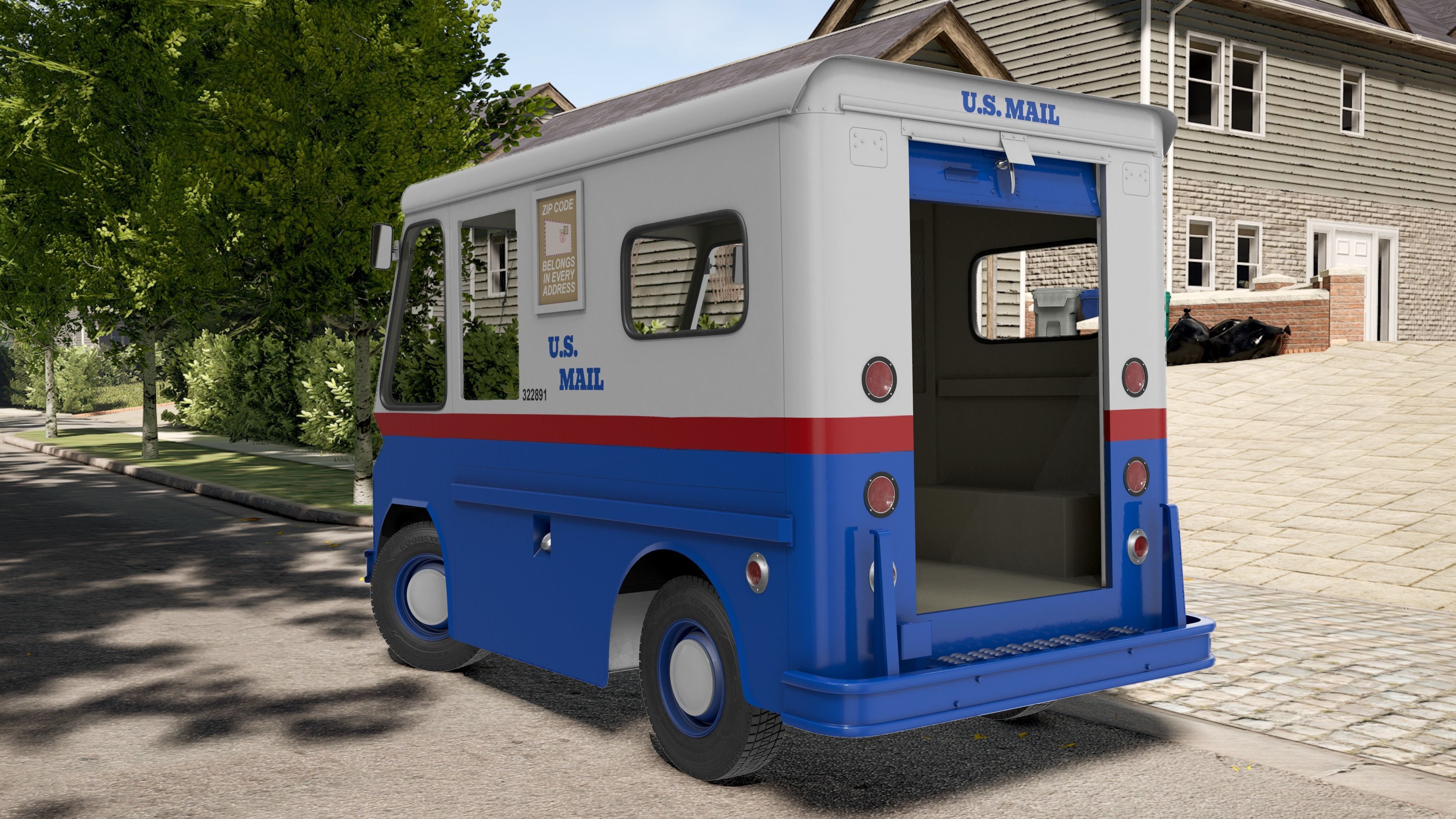 US Mail Studebaker ZIP Van Rigged 3D model_5