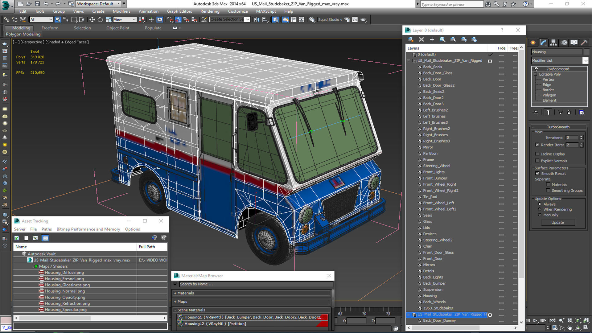 US Mail Studebaker ZIP Van Rigged 3D model_43