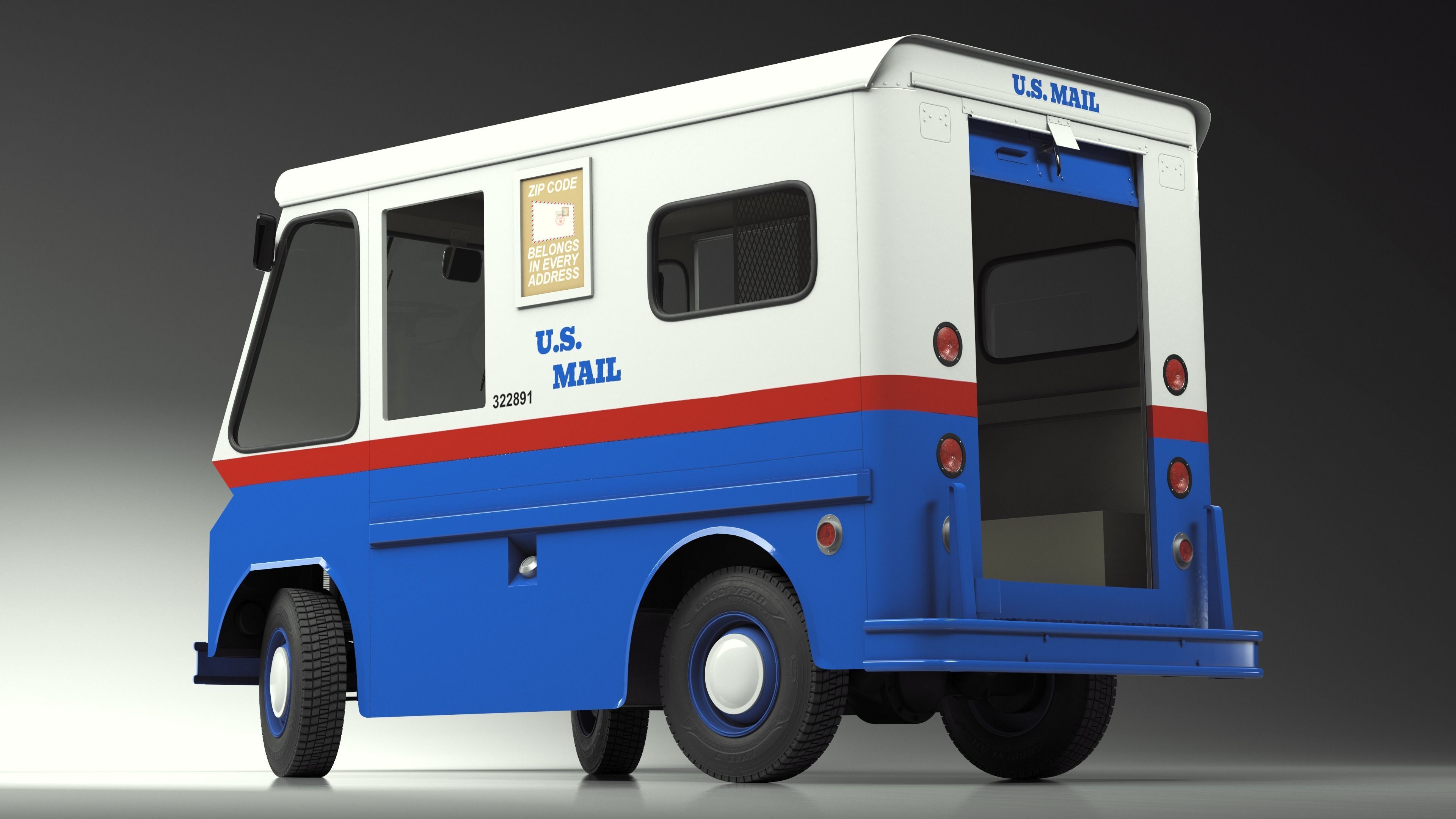 US Mail Studebaker ZIP Van Rigged 3D model_17