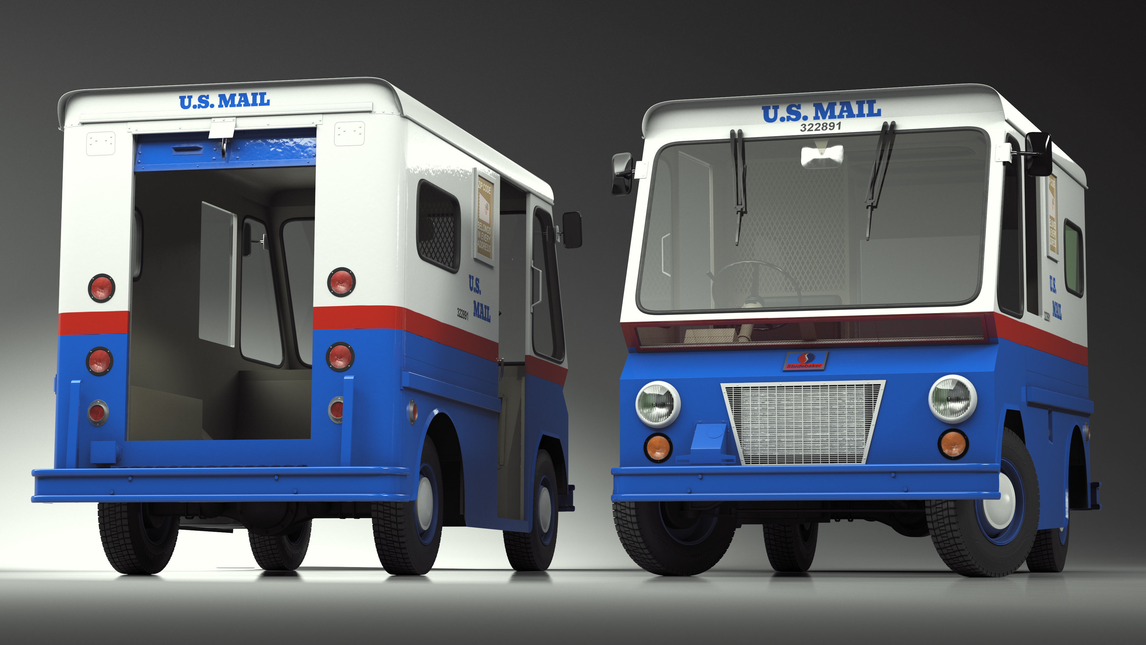 US Mail Studebaker ZIP Van Rigged 3D model_21