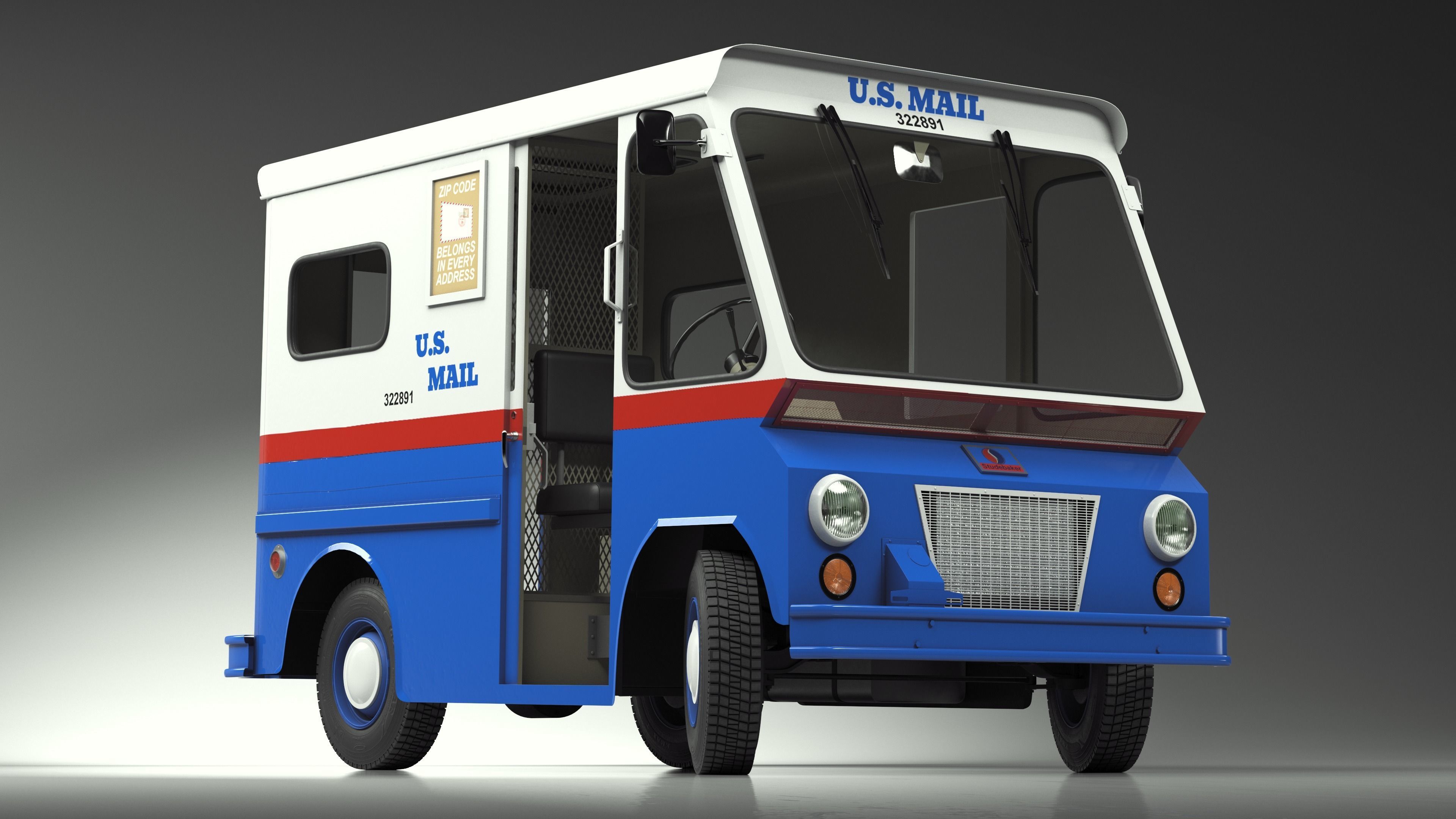 US Mail Studebaker ZIP Van Rigged 3D model_15