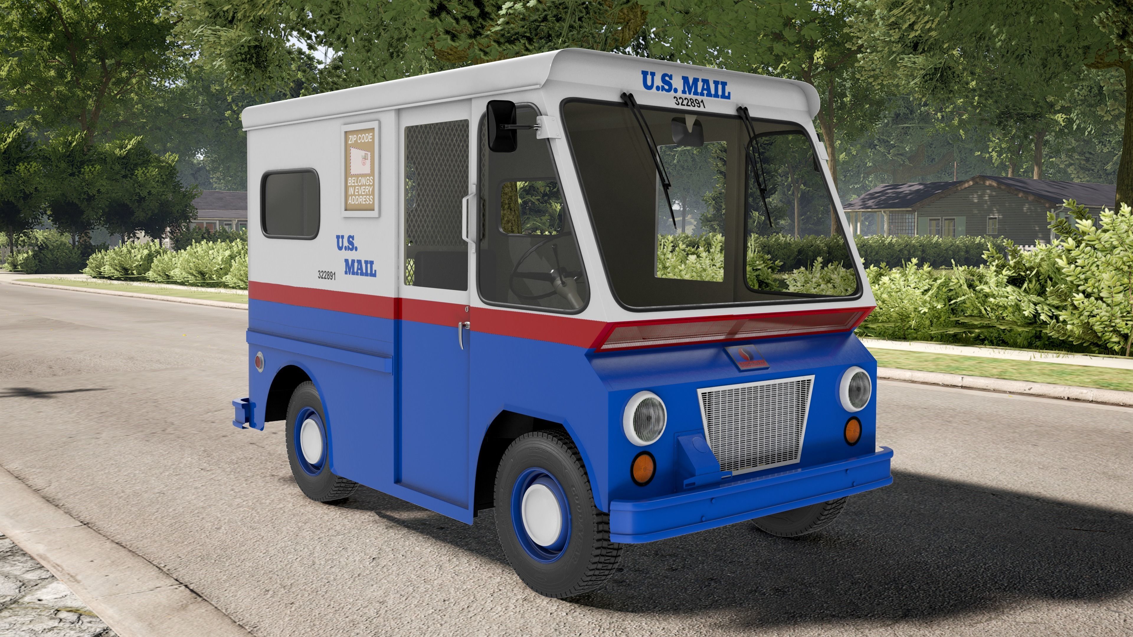 US Mail Studebaker ZIP Van Rigged 3D model_1