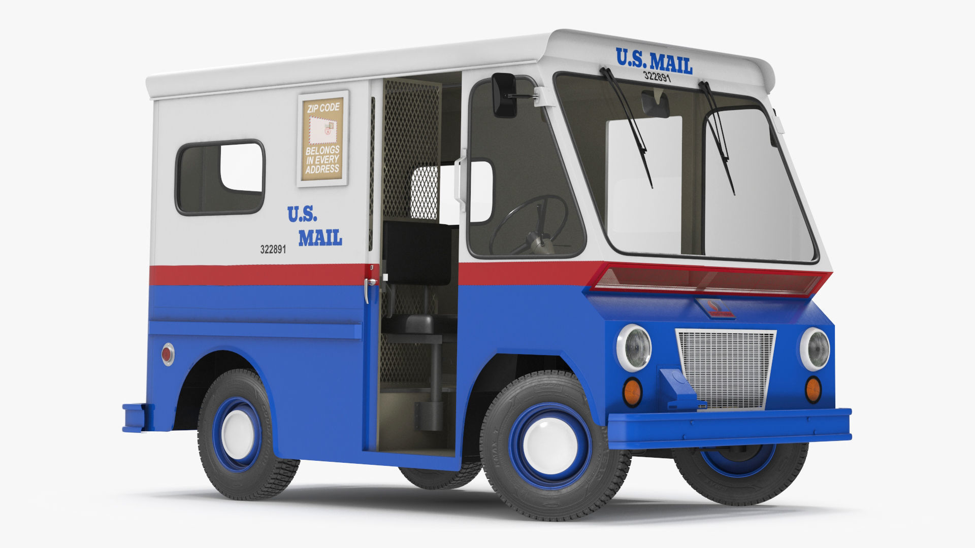 US Mail Studebaker ZIP Van Rigged 3D model_2