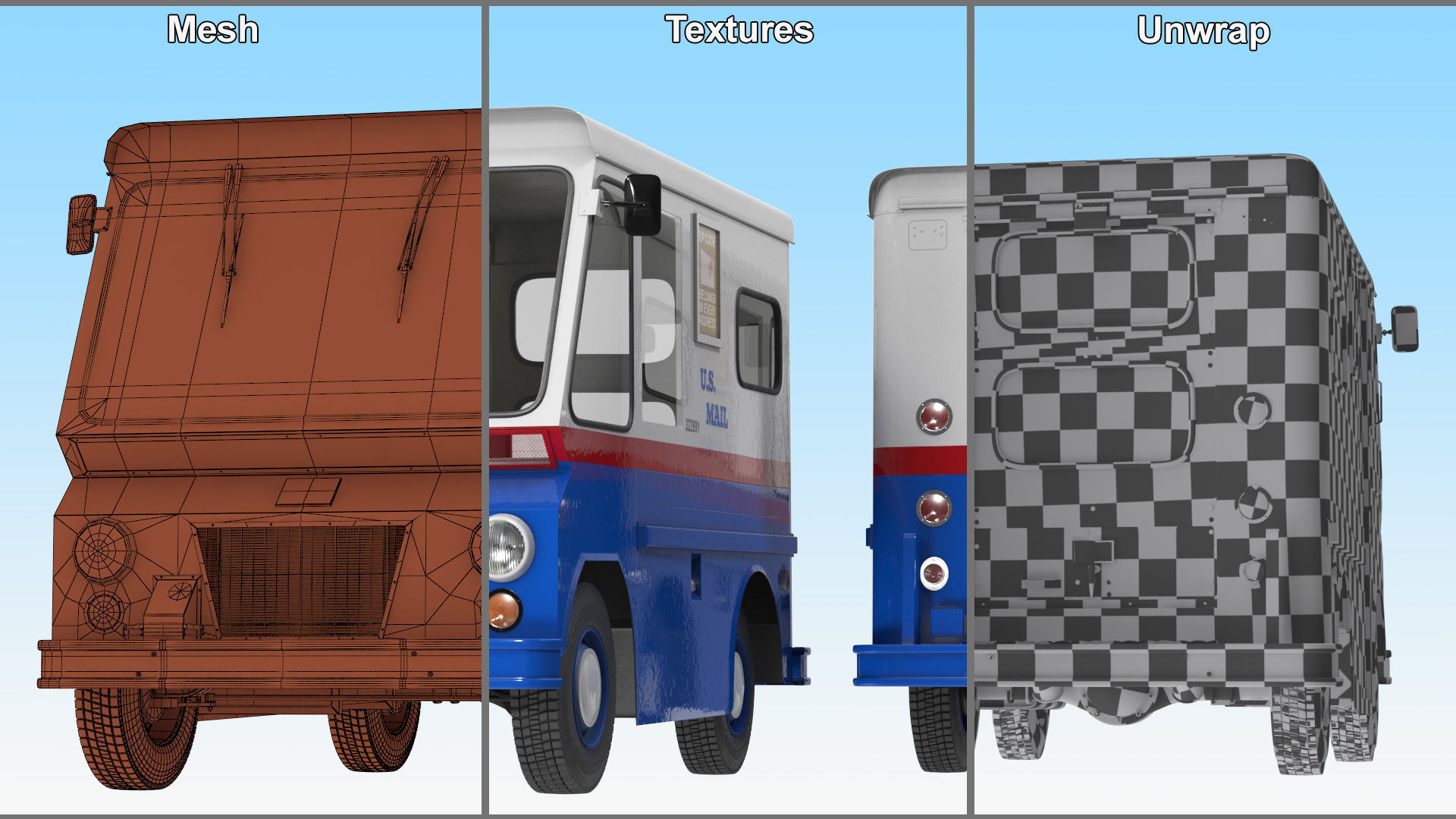 US Mail Studebaker ZIP Van Rigged 3D model_38