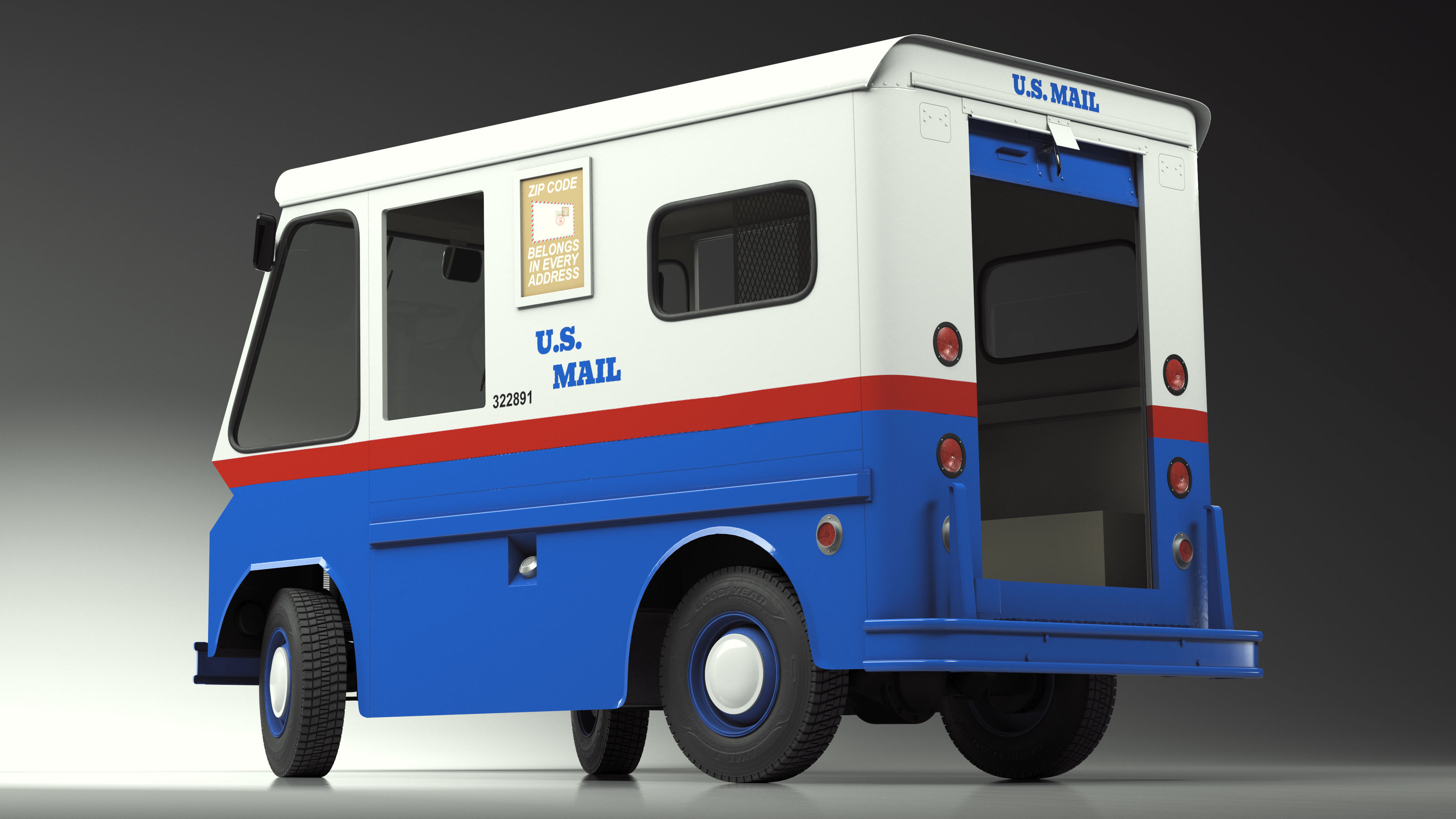 US Mail Studebaker ZIP Van Rigged 3D model_20