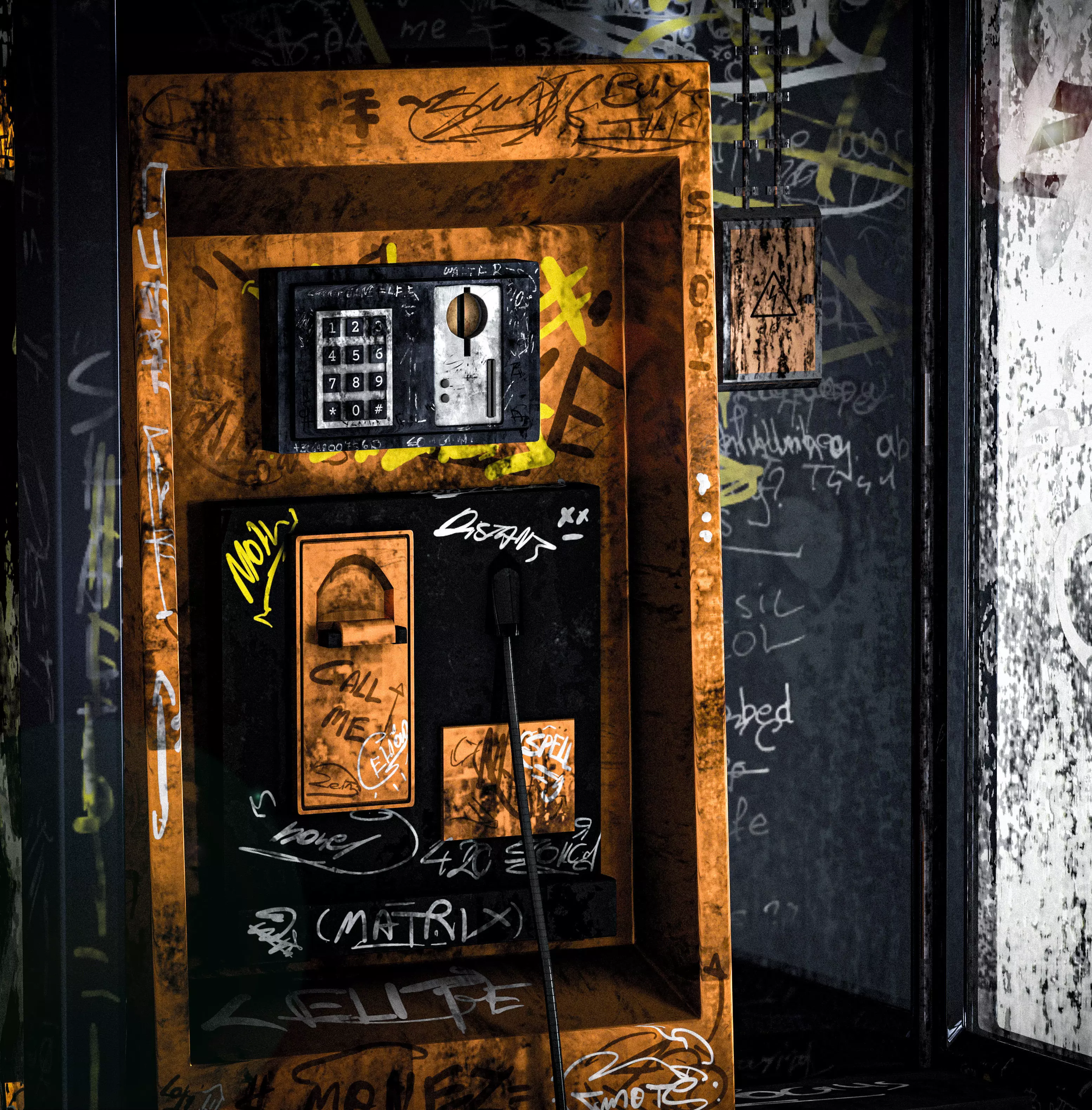 Dirty Telephone Booth Low-poly 3D model_0