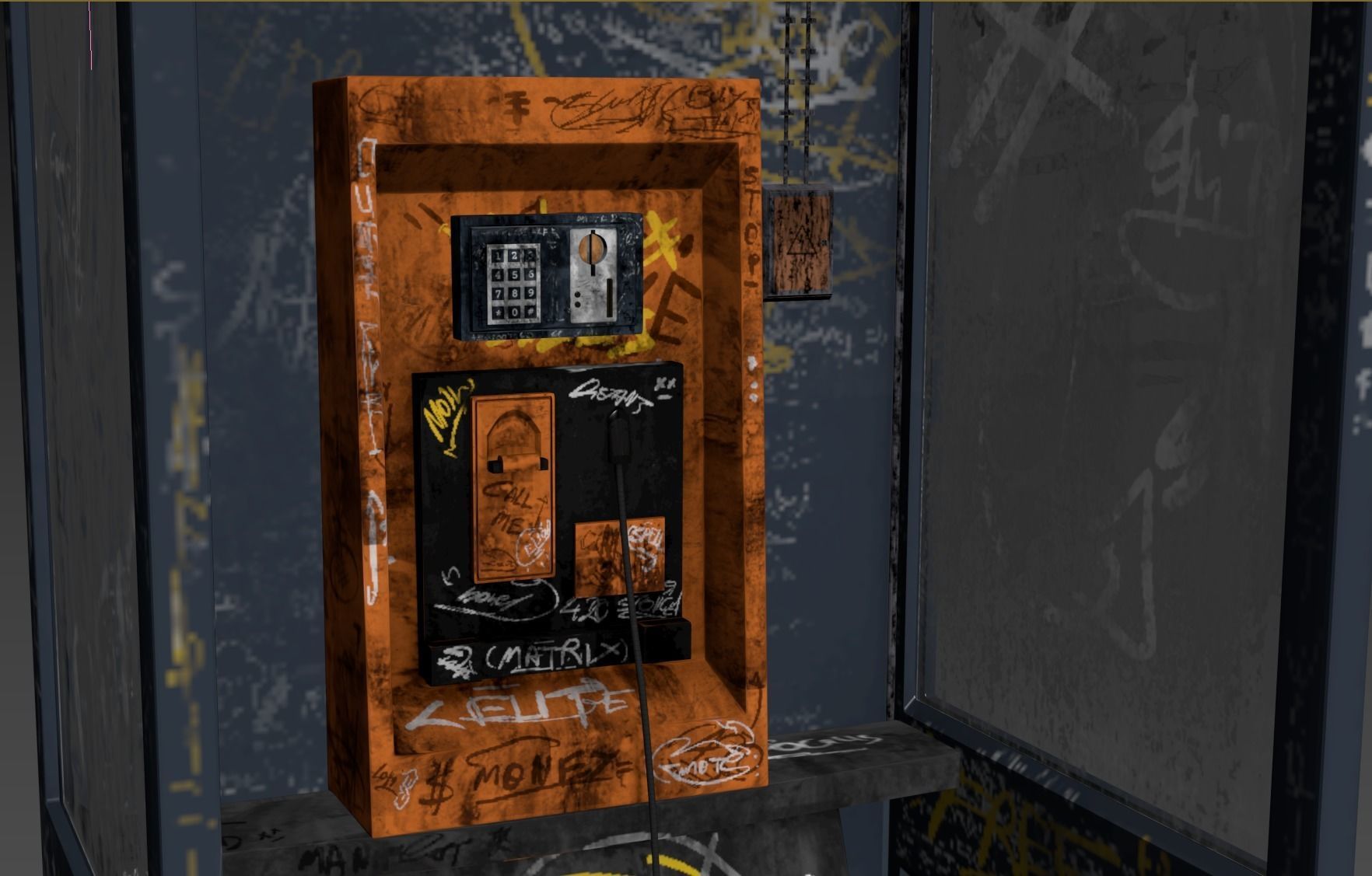 Dirty Telephone Booth Low-poly 3D model_8